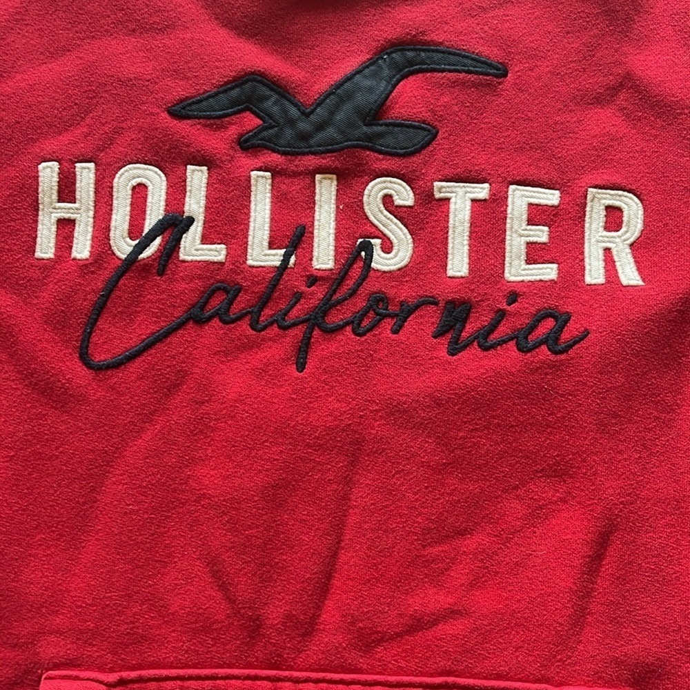 Hollister-S-red-scoopneck, long sleeve, kangaroo pocket, ribbed, sweatshirt. - Picture 3 of 12